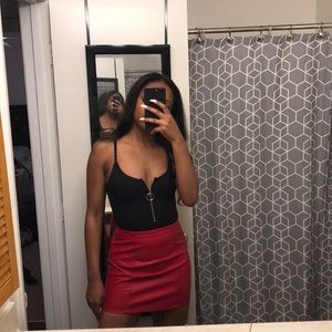Red faux leather skirt